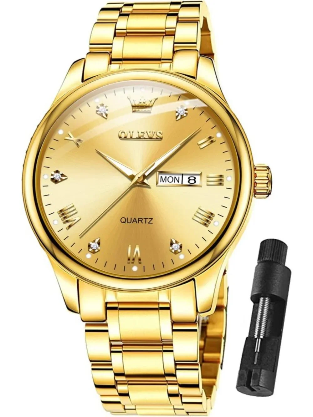 Men's All Gold Stainless Steel Luminous Quartz Waterproof Round Classic Watch